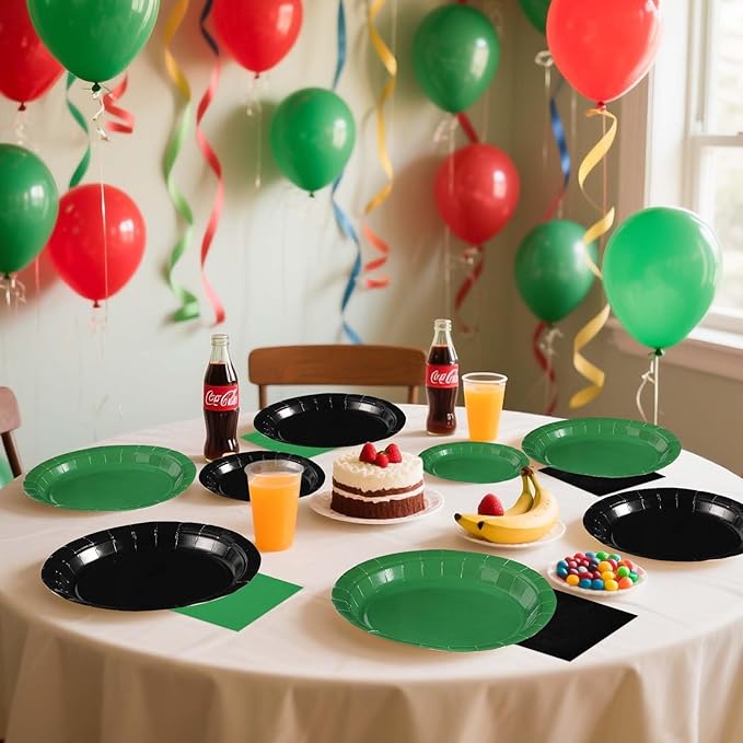 Grencian 96Pcs Green and Black Birthday Decorations Graduation Party Plates and Napkins Solid Color Disposable Heavy Duty Green and Black Tableware Set for Graduation Decorations 2026
