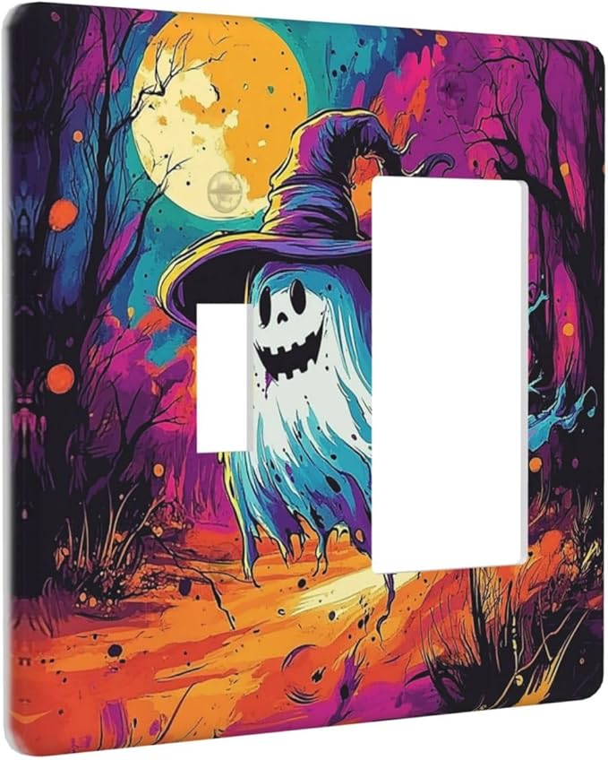 Outlet Covers Ghost Colorful Forest Moon Dead Tree 1 Toggle 1 Rocker Combination Decorative Wall Plate Electrical Switch Plates Light Switch Cover Plate For Nursery Kids Room Decor
