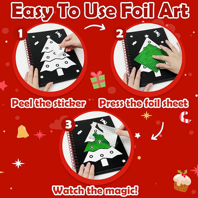 FUNNYB&G Foil Art Crafts for Kids Ages 4-8: Mother's Day 2026, Birthday Gift for Kids, Art and Crafts Supplies, Party Favors, Creative Toys for Kids 4 5 6 7 8 9 Years Old(Christmas)