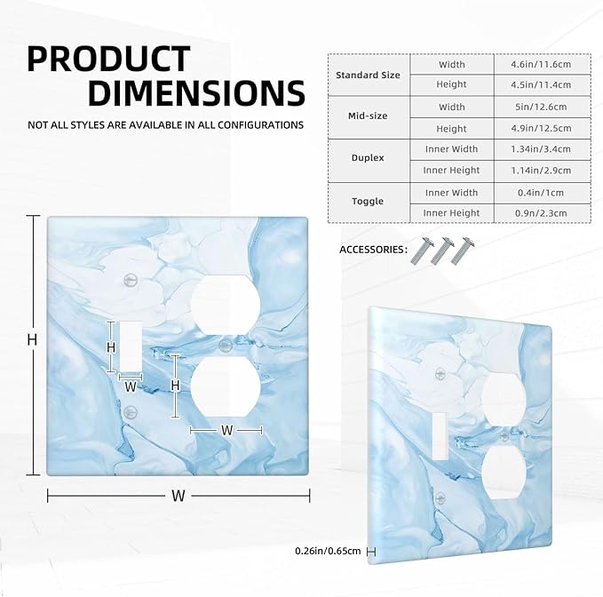 Navy Blue Sea Waves Spilled Ink Marble Simplicity Print Wallplates 1 Toggle 1 Duplex Switch Plate Electrical GFCI Faceplate Decorative Light Switch Covers for Bathroom Living Room Decor