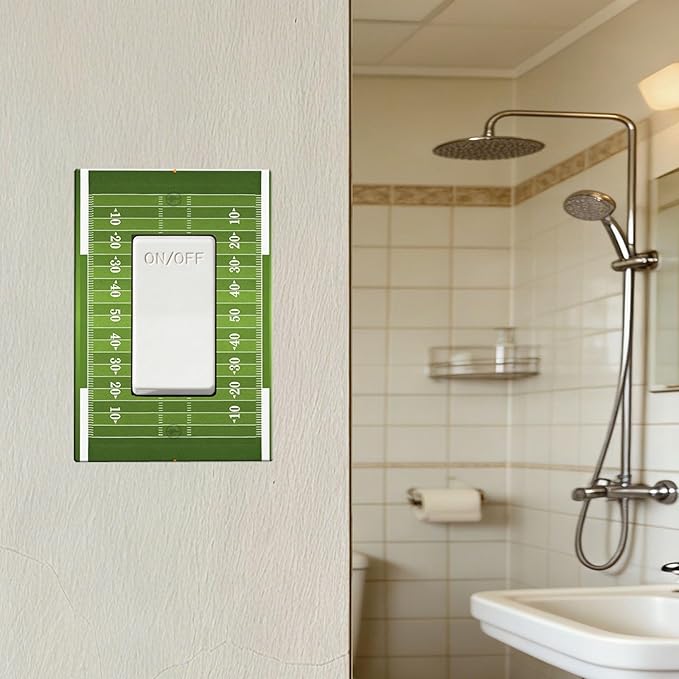 Football Field Single Rocker Switch Cover - 1-Gang Standard US Size Game Day Gridiron Light Switch Covers, Vintage Football Design for Boys Room Decor
