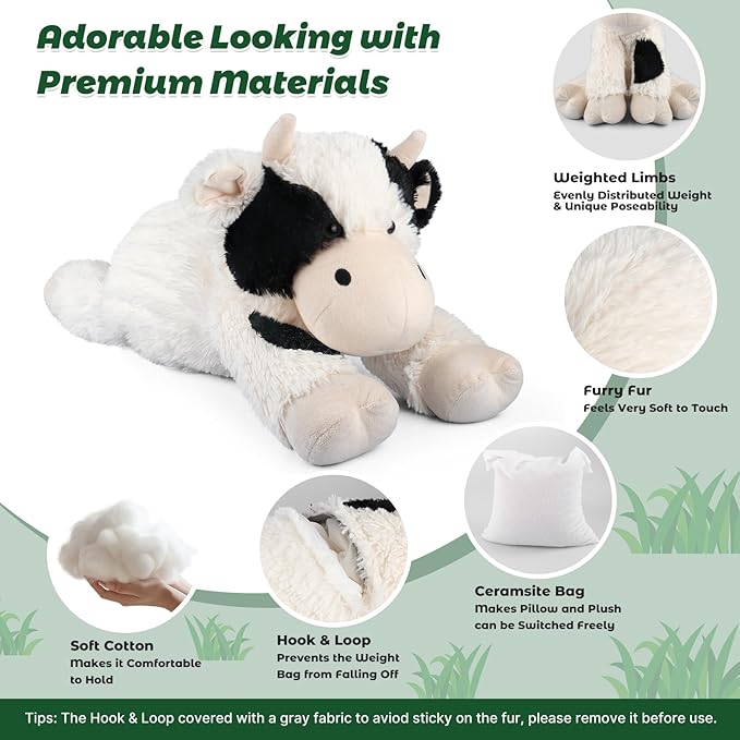 Bobbie & Laxi 24" & 4.5lbs Cow Stuffed Animal, Sitting & Laying Weighted Stuffed Animals, Cuddly & Soft Weighted Cow Plush for Adults & Kids, Cow Gifts for Christmas & Valentine’s Day
