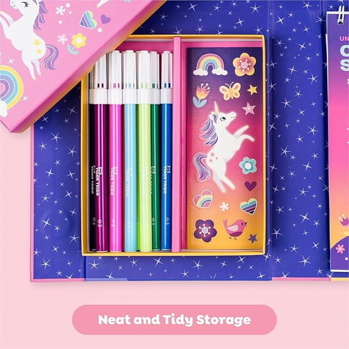 Tiger Tribe Coloring Set - Unicorns, Activity Set for Kids, incl. Stickers & Markers Portable Storage Box, Perfect for Travel, Great Gift