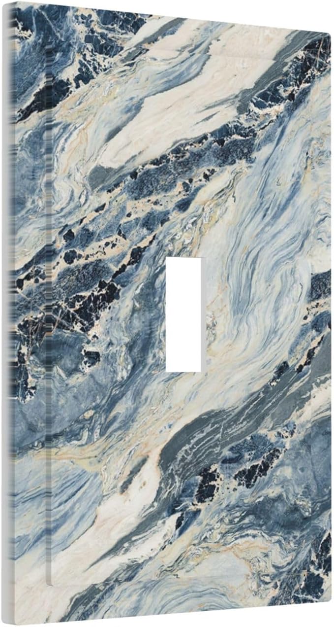 Decorative Light Switch Cover Blue Grey Marbling Modern Abstract Design 1 Gang Single Toggle Decorator Outlet Wall Plate Device Electrical Faceplate Switchplates for Bedroom living Room