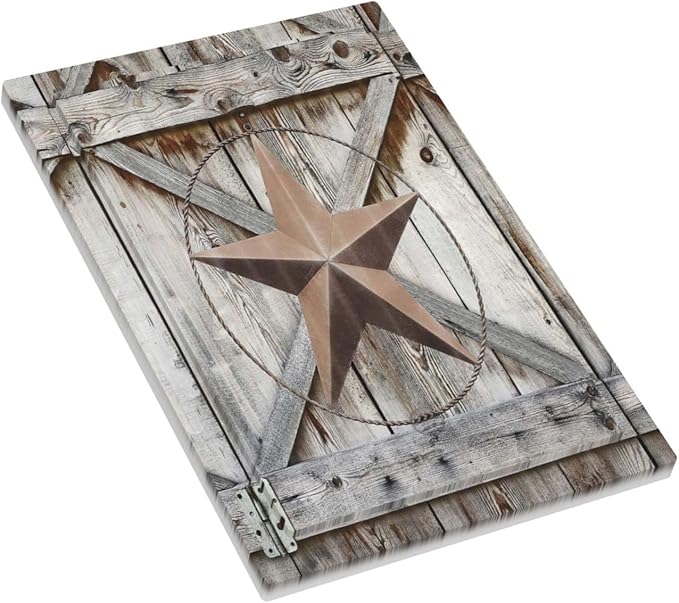 Rustic Western Texas Star Barn Door 1 Gang Light Switch Cover No Device Wall Plate Decorative Blank Switchplate Electrical Faceplate for Farmhouse Bathroom Home Bedroom Art Panel Decorate