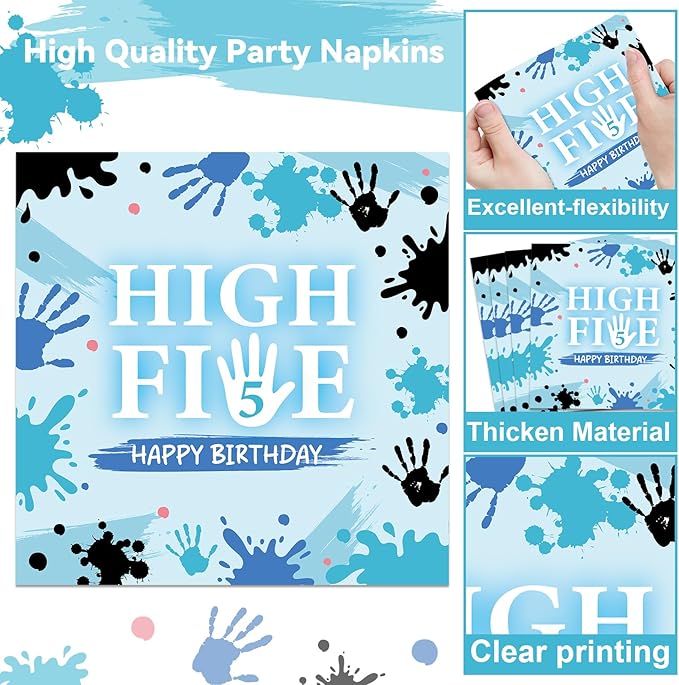 CHUNNIN 50Pcs Hi Five Birthday Plates and Napkins 5th Bday Party Decorations Blue High 5 Year Old Paper Dessert Cake Plates Tableware Set Serve 25 Guests for Kids Boys Girls Birthday Party Supplies
