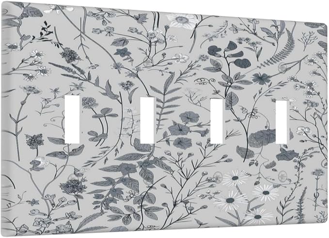 Boho Wild Flowers Farm Floral Quad Toggle Light Switch Cover Decorative Daisy 4 Gang Wall Plate Electrical Faceplate Switchcovers for Bathroom Home Living Room Bedroom Kitchen Decor