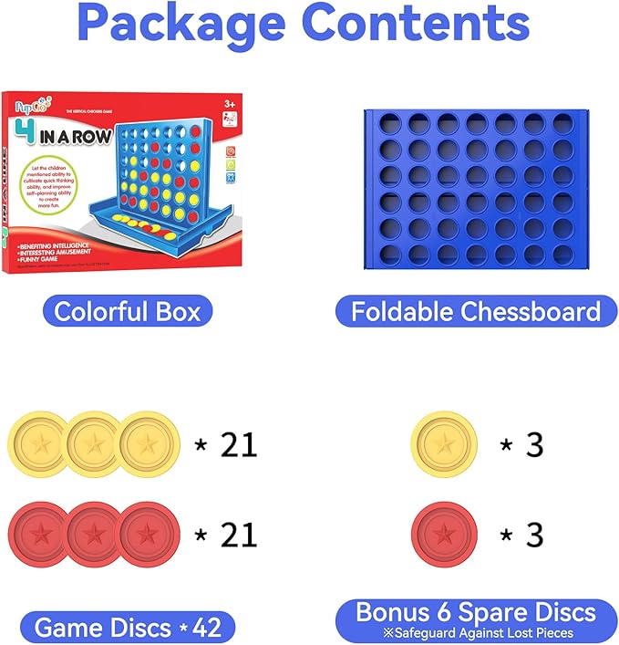 Pup Go Standard Size 4 in a Row Board Games for Kids Ages 3 for Boys Girls Teens, Classic Family Game Educational Toy, Portable 2-Player Strategy Games, 6 Spare Discs Included