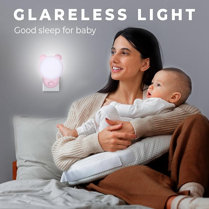 SATONA Cute Bear Night Light Plug - RGB + Soft White 3000K, Dusk to Dawn Nursery Night Light for Kids, Ideal Christmas & Birthday Gifts, Room Decor for Children (Pink)
