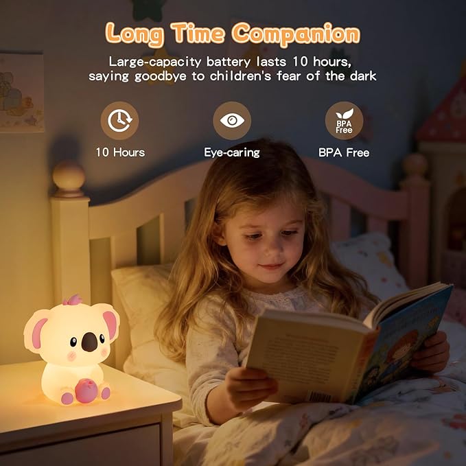 Kids Night Light, Portable 14 Colors Dimmable Warm Touch Koala Night Light Lamp for Baby Nursery, Breastfeeding, Room Decor, Girls Gift
