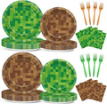 96 Pcs Pixel Party Paper Plates and Napkins Pixel Party Decorations Video Game Disposable Dessert Plates Mining Gaming Tableware Set Serves 24 Guests Boys Girls Kids Teenagers Birthday Supplies