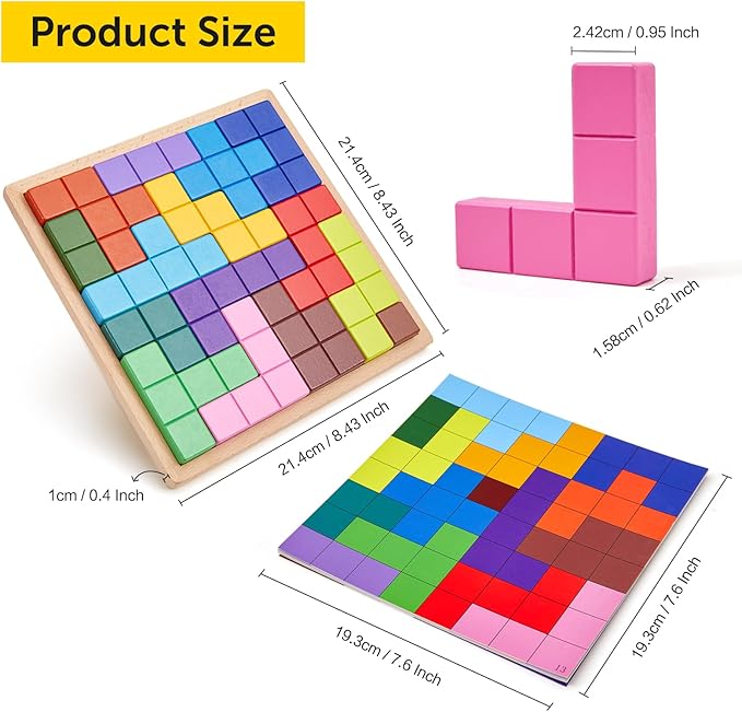 Dementia Products for Elderly, 15 Wooden Tiles Matching Game Activities for Seniors, Easy Memory Games for Alzheimer's, Cognitive Craft Gifts, Large Brain Puzzle Pattern Blocks for Elderly