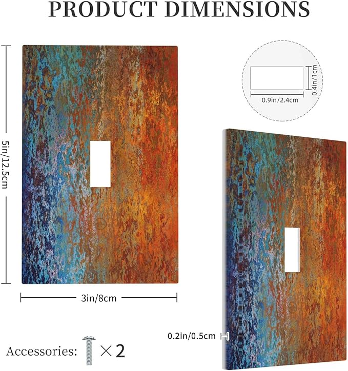 Red/Celestial Blue Rust Colorful Metal Rusty 1 Gang Light Switch Cover Single Toggle Wall Plates Switchplate Covers Decorative for Kitchen Living Room Accessories Decor