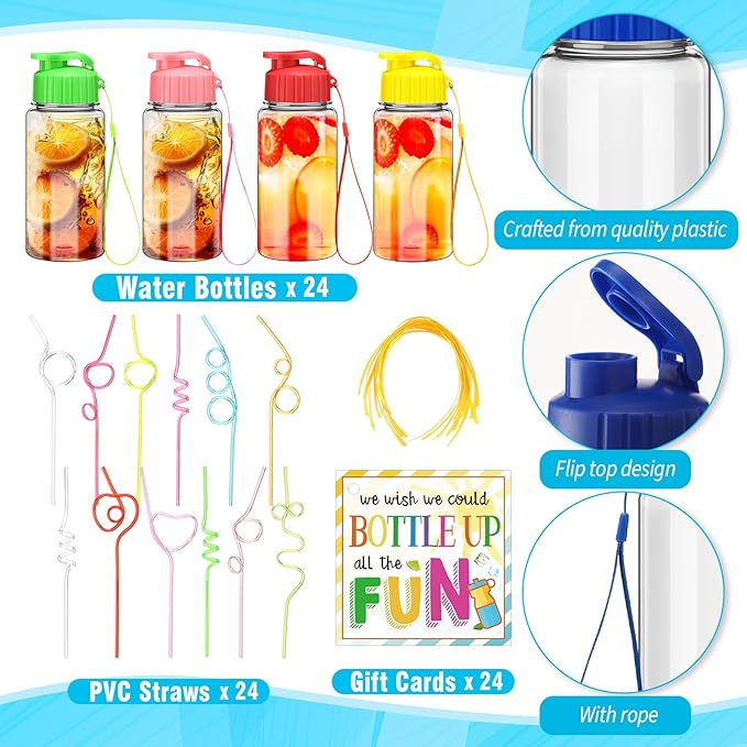 24 Set Water Bottles Bulk with Straws 12 oz End of the Year Gifts for Students Kindergarten Sports Water Bottle Summer Graduation Student Gifts from Teacher for School Classroom Party