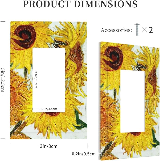 Rustic Sunflower Oil Painting Vintage Flowers Decorative Outlet Covers 1 Gang Single Rocker Light Switch Cover Plate Wall Plates GFCI Faceplate for Bed Room Living Room Decor