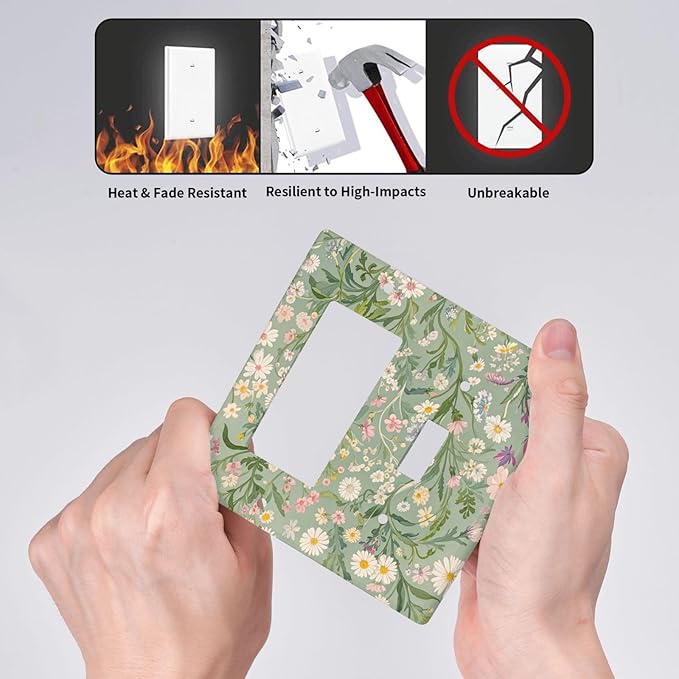 Decorative Toggle Switch Cover Plate with Vintage Wildflowers & Daisies Design 1/2-Gang Standard Toggle Wall Plate Light Green Outlet Cover Kitchen/Bedroom