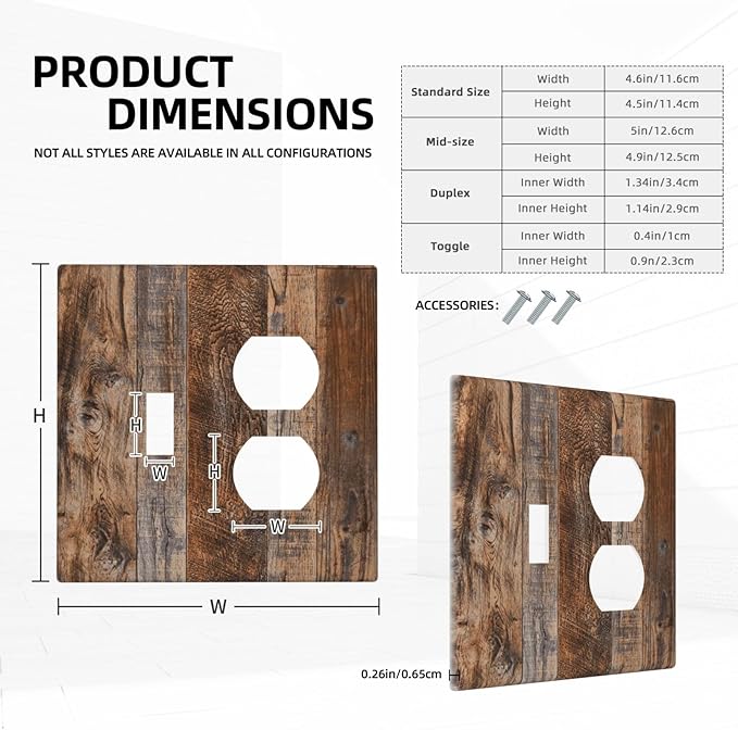 Vintage Board Rustic Brown Wood Texture Wallplates 1 Toggle 1 Duplex Switch Plate Electrical GFCI Faceplate Decorative Light Switch Covers for Farmhouse Home Decor