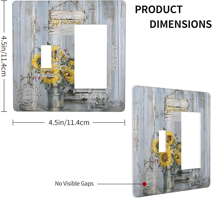 Rustic Sunflower Floral Vintage Wood Board Outlet Covers 1 Toggle 1 Rocker Combination Decorative Wall Plate Electrical Switch Plates Light Switch Cover Plate for Farmhouse Home Decor