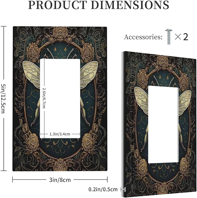 Decorative Outlet Covers Mid Century Bee Dark Floral 1 Gang Single Rocker Light Switch Cover Plate Wall Plates Gfci Faceplate For Home Office Decor