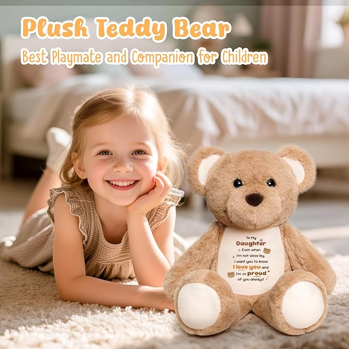 To My Daughter Teddy Bear Plush Toy, Daughter Gifts from Mom Dad, Soft Stuffed Animal with Positive Affirmation Message, Valentines Mothers Day Birthday Graduation Gifts for Women Daughter Kids 15"