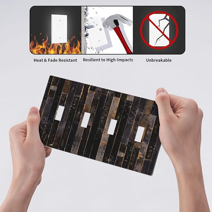 Decorative Switch Plate Covers Black Farmhouse Wood Board 4 Gang Device Light Switch Cover Western Country Lodge Quad Toggle Wall Plate Electrical Faceplate for Bathroom Bedroom Home Decor