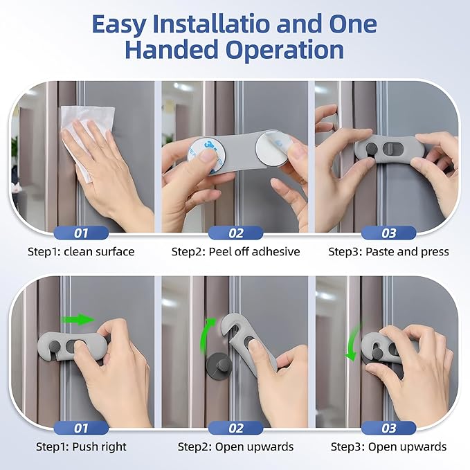 5-Pack Child Proof Refrigerator Lock with 3M Adhesive, Baby Child Safety Cabinet Locks, Kids Safety Fridge Locks for Oven Drawers Freezer Door Latches- Grey