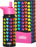 Wildkin Kids 18oz Stainless Steel Water Bottle – BPA-Free, Leakproof, Insulated, Easy-Clean - Rainbow Hearts
