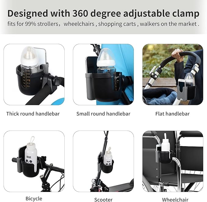 Accmor Stroller Cup Holder with Phone Holder, Bike Cup Holder, Universal Cup Holder for Uppababy Nuna Doona Strollers, 2-in-1 Cup Phone Holder for Stroller Bike Accessory