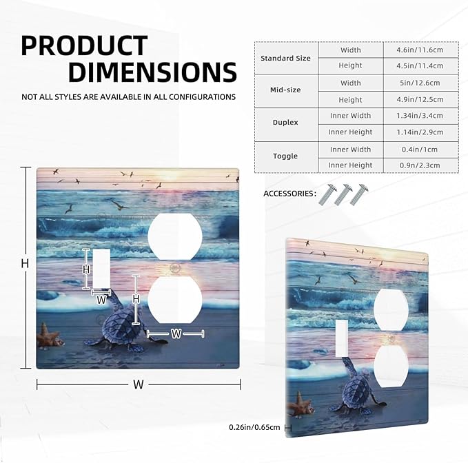 2-Gang 1-Toggle 1-Duplex Combination Wall Plate Nautical Ocean Teal Blue Beach Turtle Sea Life Coastal Starfish Sunset Two Combo Double Device Toggle/Outlet Receptacle Light Switch Face Plate Cover