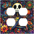 Outlet Covers Colorful Flowers Abstract Skull 2 Gang Double Duplex Decorative Light Switch Covers Electrical Wallplates Socket Faceplate For Home Living Room Decor