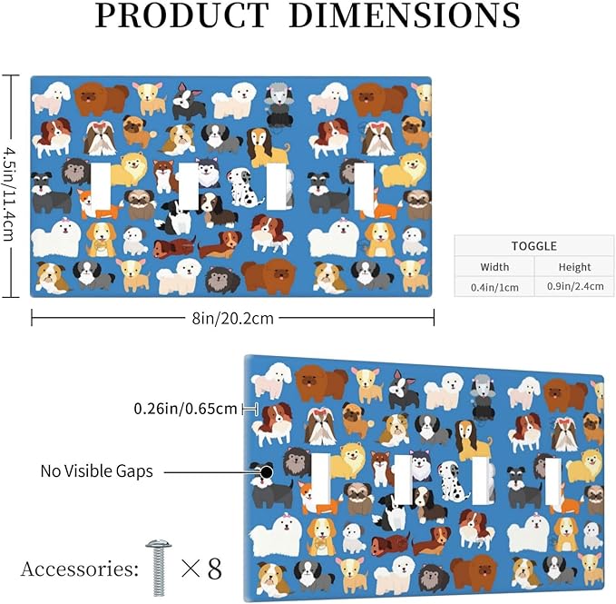 Cute Animal Dogs Puppy Decorative Outlet Cover Quad Toggle Light Switch Plate Cover Electricity Receptacles Plates For Home Kitchen Living Bedroom 8 * 4.5