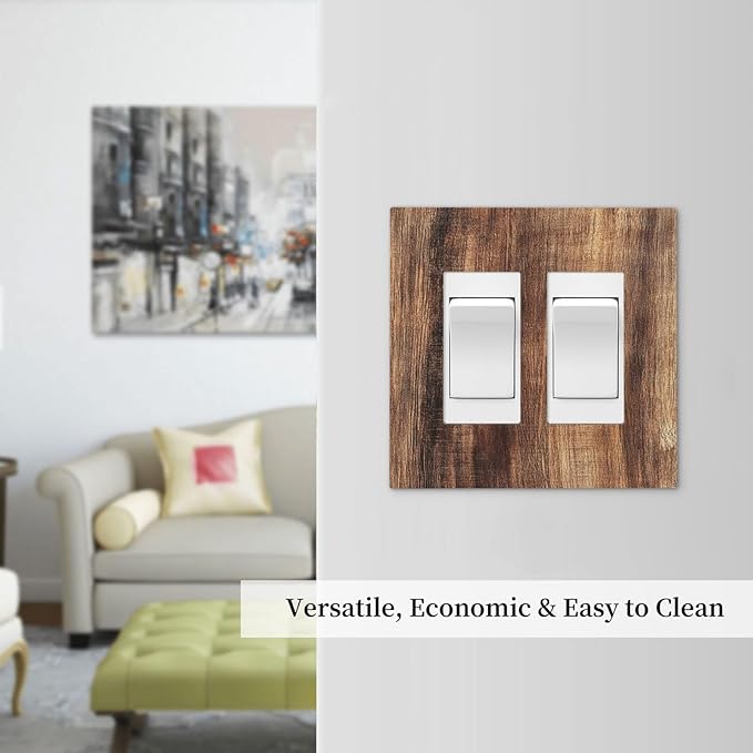Decorative Outlet Covers Vintage Rustic Brown Wood Grain 2 Gang Double GFCI Rocker Electrical Wall Panels Light Switch Cover Plate for Bedroom Farmhouse Decor