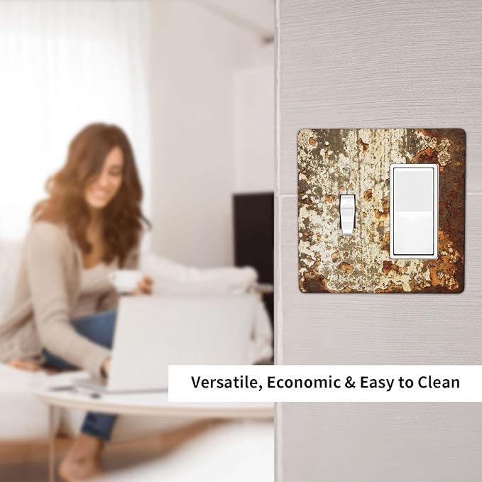 Outlet Covers Vintage Metal Rust Texture Peeling Paint 1 Toggle 1 Rocker Combination Decorative Wall Plate Electrical Switch Plates Light Switch Cover Plate For Farmhouse Cabin Decor