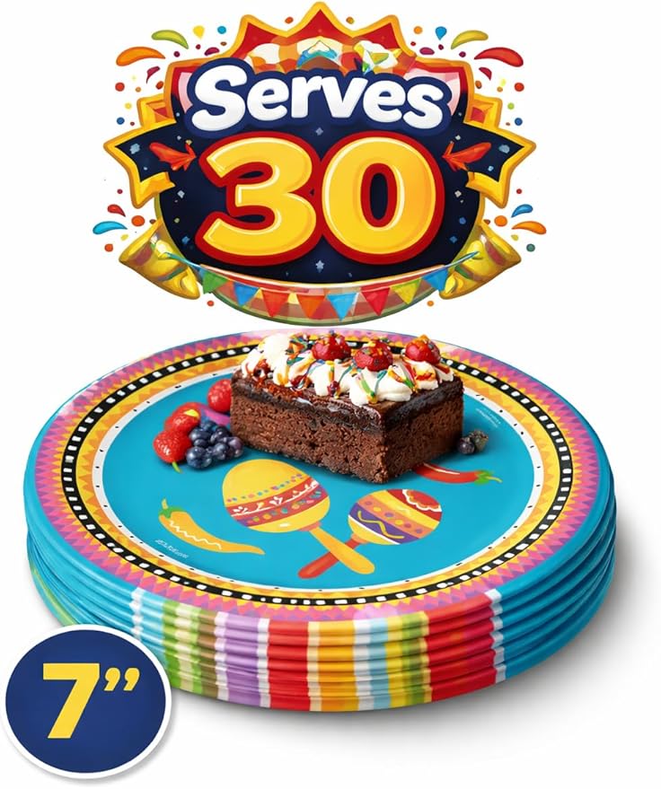 Cinco de Mayo Fiesta Party Supplies – Serves 30 Guests, Includes 9" Dinner Plates, 7" Dessert Plates, 12 oz Cups, 3-Ply Napkins, Mexican Fiesta Theme Party Decorations & Tableware by Oojami