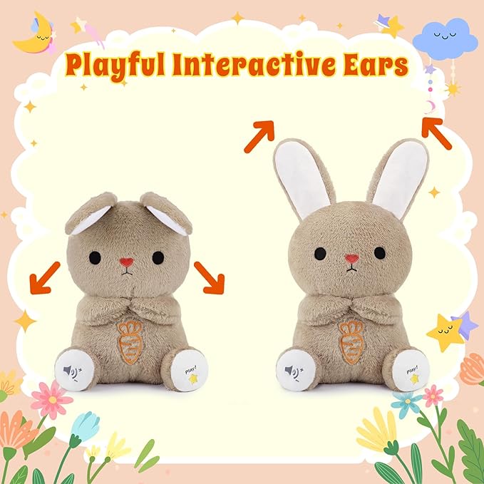 BRICHOEE Breathing Stuffed Animal, Soothing Bunny Stuffed Animal with Moving Ears, Breathing Motion, Calming Sound and Light for Baby Sleep Companion Plush Toy Easter Gifts for Kids Adults Newborns