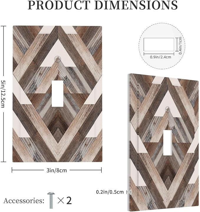 Polygon Collage Abstract Shapes Rustic Wood Panel Print Decorative Light Switch Cover 1 Gang Single Toggle Device Electrical Faceplate Switchplates Decorator Outlet Wall Plate for Farmhouse Bedroom