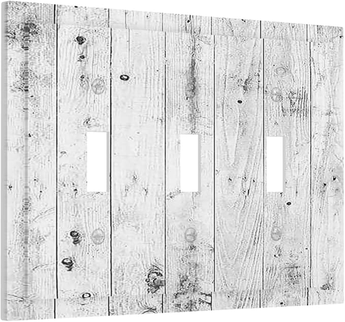 Decorative Switch Plates Rustic White Grey Wood Grain 3 Gang Wall Plate Faceplate Triple Toggle Light Switch Cover Electrical Wall Panels for Farmhouse Home Decor