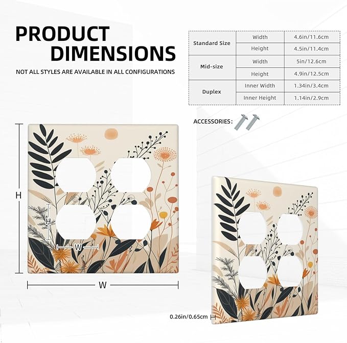 Decorative Light Switch Cover Plate Minimalist Floral Boho Botanical Wildflowers 2 Gang Switch Plate Covers Double Duplex Wall Plates Switch Plates and Outlet Covers for Bathroom Bedroom