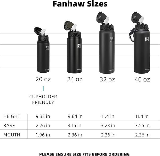 Fanhaw 24 oz Insulated Stainless Steel Water Bottle with Straw Lid, Leakproof & Anti-Dust Sports Bottle for Kids, Women & Men (Gray)