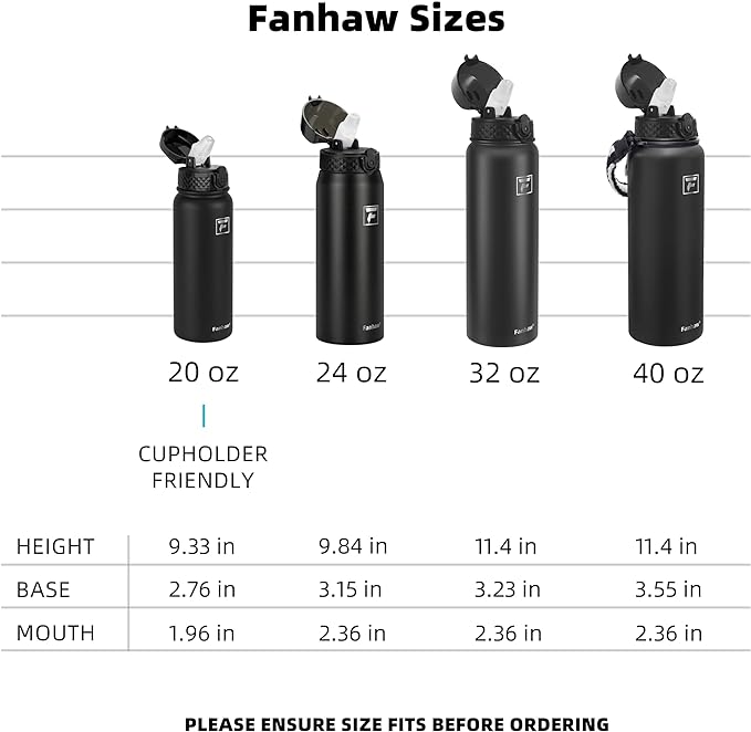 Fanhaw 32 oz Insulated Stainless Steel Water Bottle with Straw Lid, Leakproof Sports Bottle for Men, Women & Teens (Red Black)