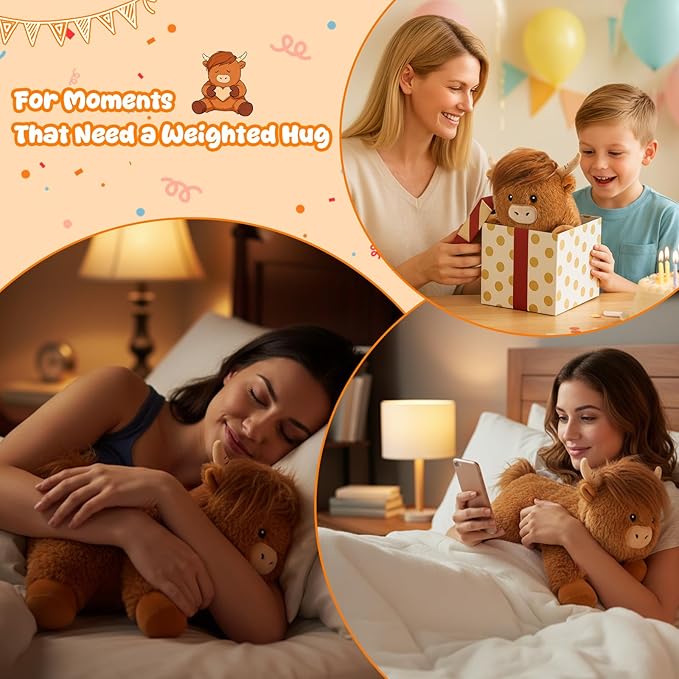 SQEQE Weighted Stuffed Animals Highland Cow, Weighted Highland Cow Plush, Plushies for Comforting Hugs, Soft Highland Cattle Pillow Toy for Kids Adults, Christmas & Valentines Gift 23.6 Inch 3.9 Lbs