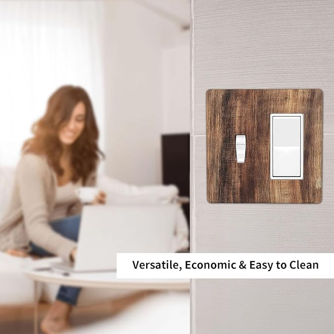 Outlet Covers Vintage Rustic Brown Wood Grain 1 Toggle 1 Rocker Combination Decorative Wall Plate Electrical Switch Plates Light Switch Cover Plate for Bedroom Farmhouse Decor