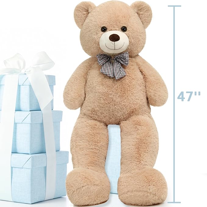 Toys Studio 47 Inch Big Teddy Bear Giant Teddy Bear Stuffed Animal 4ft Light Brown Plush Toy for Baby Shower Party Decorations Kids Christmas Mother's Day Valentines Gifts