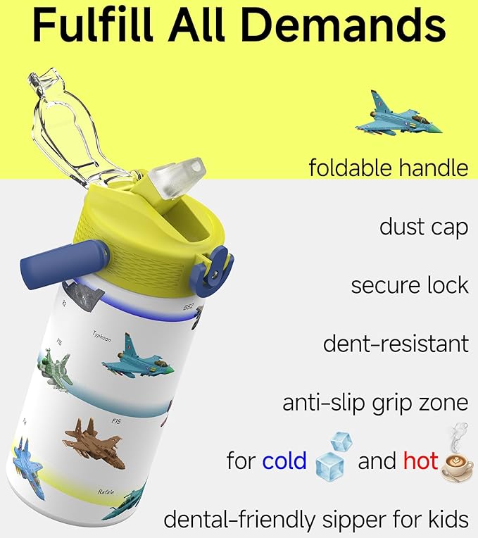 MYFOREST 14oz/400ml Insulated Kids Water Bottle, Odor-Free Surgical Grade Liner, Dishwasher-Safe, Name Spot, Soft Sipper, Gift for AvGeek (Block Guardians: Air)