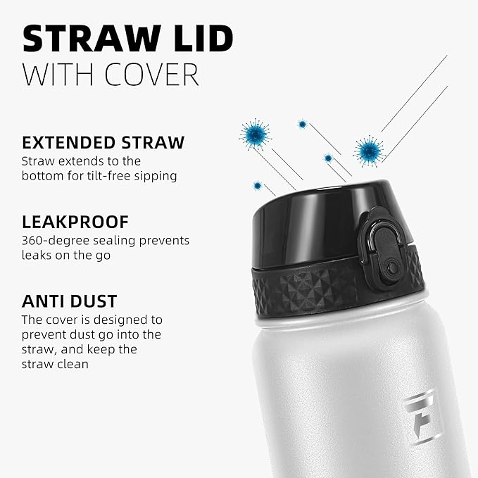 Fanhaw 32 oz Insulated Stainless Steel Water Bottle with Straw Lid, Leakproof Sports Bottle for Men, Women & Teens (White)