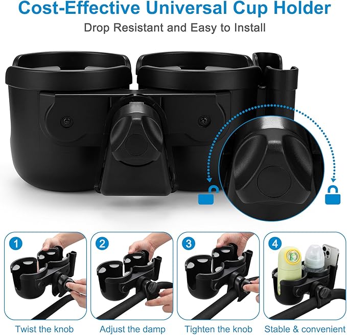 Accmor Stroller Cup Holder with Phone Holder, Bike Cup Holder, Universal Cup Holder for Uppababy Nuna Doona Strollers, 2-in-1 Cup Phone Holder for Stroller Bike Accessory