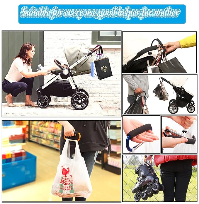 Stroller Hooks by Baby,Large Stroller Hooks for Mommy, 2 pcs Carabiner Stroller Hook Organizer for Hanging Purses, Diaper Bag, Shopping Bags. (Rose Red)