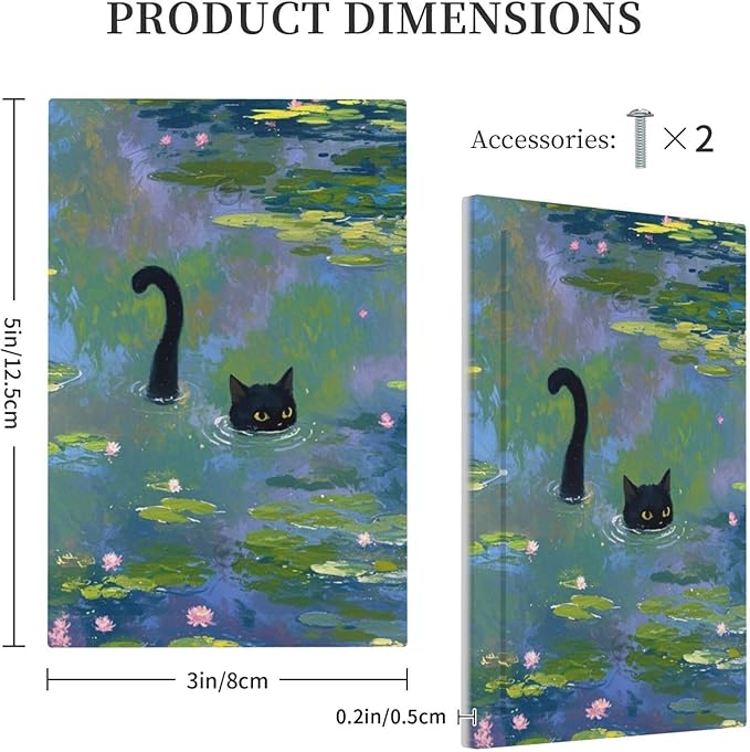 Light Switch Covers Cute Black Cat Water Lily Pond Watercolor Decorative Switch Plates 1 Gang Blank No Device Outlet Covers Electrical WallPlates for Kids Room Nursery Decor