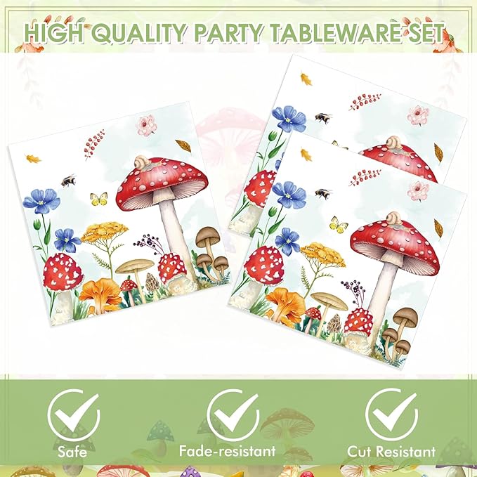 40PCS Mushroom Birthday Decorations Forest Theme Fairy Birthday Party Decorations Mushroom Decorations for Party Mushroom Plates and Napkins for Kids Boys Girls Baby Shower