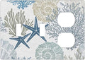 Teal Blue Nautical Beach Coral Starfish Theme Decorative 3-Gang Combination 2 Toggle 1 Duplex Wall Plate Receptacle Outlet Cover Conch Seashell Ocean Combo Device Light Switch Faceplate Cover